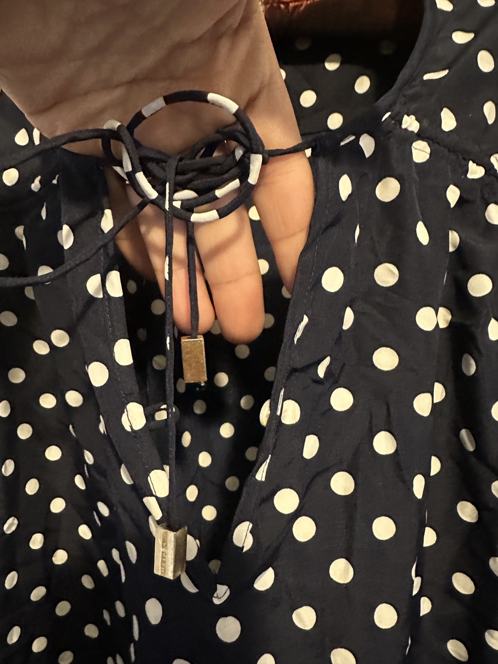 Vince Camuto Navy and White Polka Dot Top - Picture 2 of 4